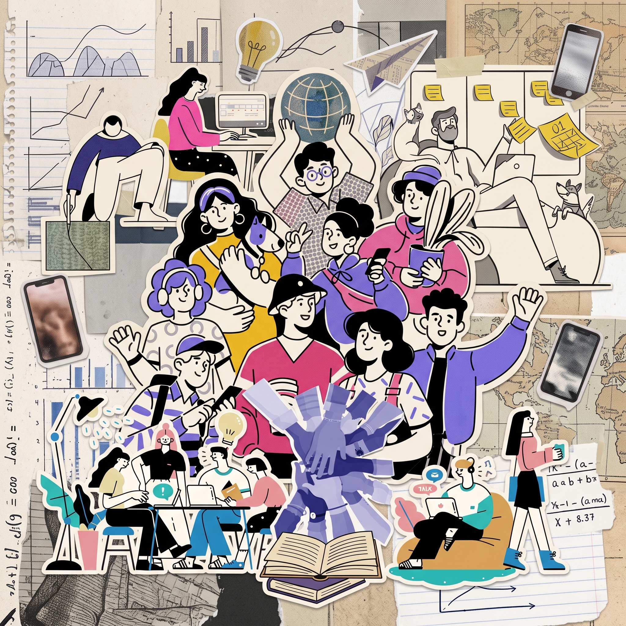 Colagem ilustrada da equipe do Núcleo de Mídia